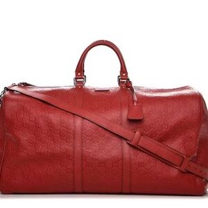 Gucci Red Burgundy Leather Duffle Bag